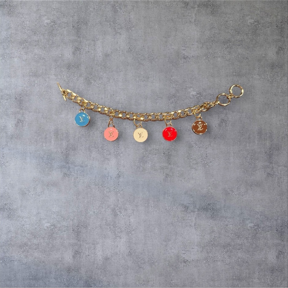 Gold Charm Bracelet with Upcycled LV Charms - Picture 2 of 4